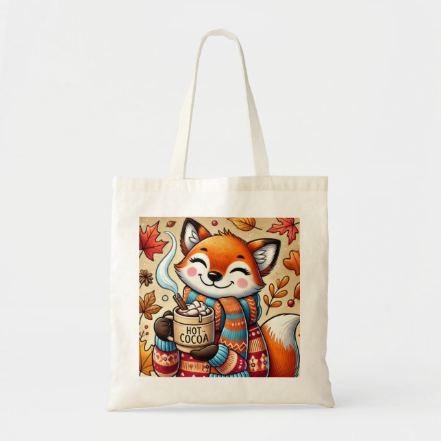 Chic Orange und White Minimalistisch Fox Tragetasche (Vorne)