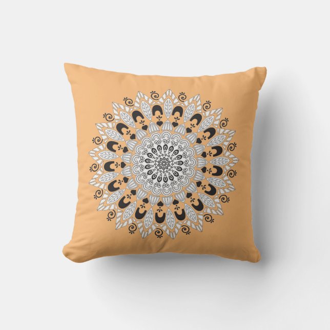 Chic Orange & White Mandala Blume Design Kissen (Vorderseite)