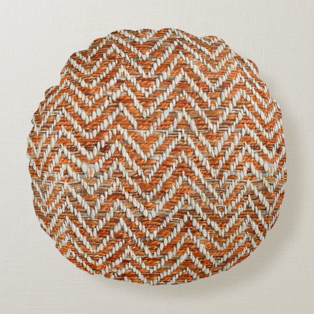 Chic orange Zickzack Muster Rundes Kissen (Vorderseite)