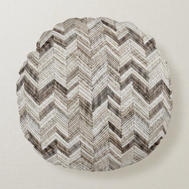 Chic orange Zickzack Muster Rundes Kissen (Vorderseite)