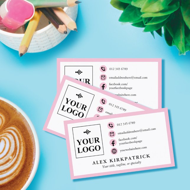 Chic Orchid Pink Icons Border & Your Logo Visitenkarte (Von Creator hochgeladen)