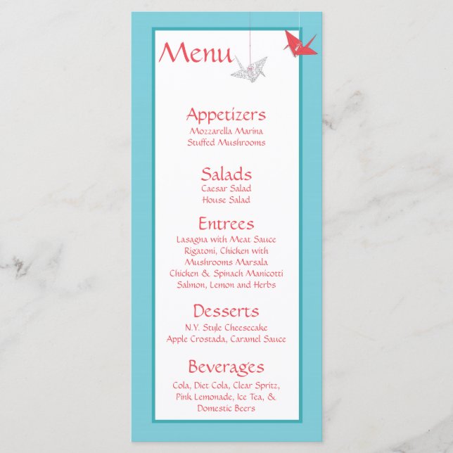 Chic Origami Birds Wedding Menu Menükarte (Vorderseite)