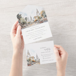 Chic Orlando Florida Skyline Hochzeit der Wasserfa All In One Einladung