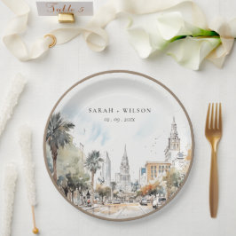 Chic Orlando Florida Skyline Hochzeit der Wasserfa Pappteller