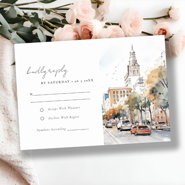 Chic Orlando Florida Skyline Hochzeit der Wasserfa RSVP Karte (Von Creator hochgeladen)