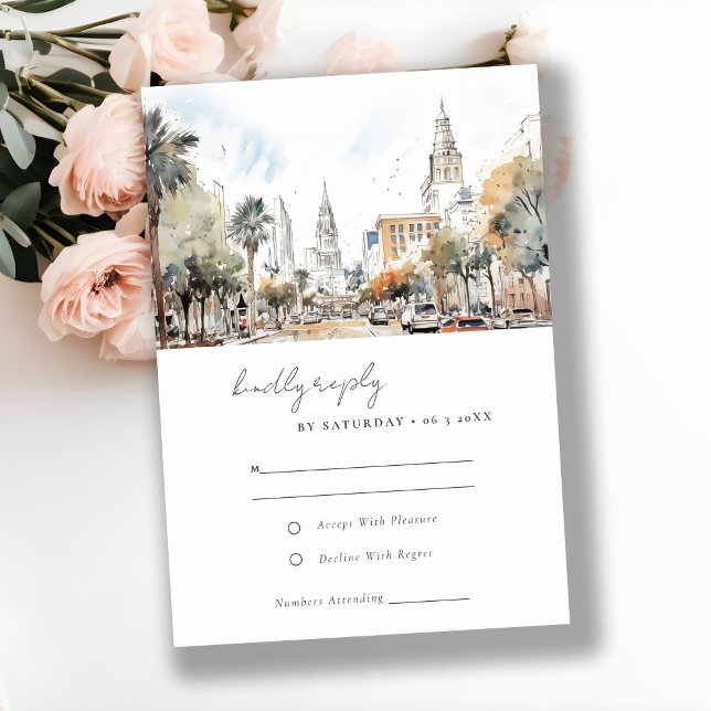 Chic Orlando Florida Skyline Hochzeit der Wasserfa RSVP Karte (Von Creator hochgeladen)