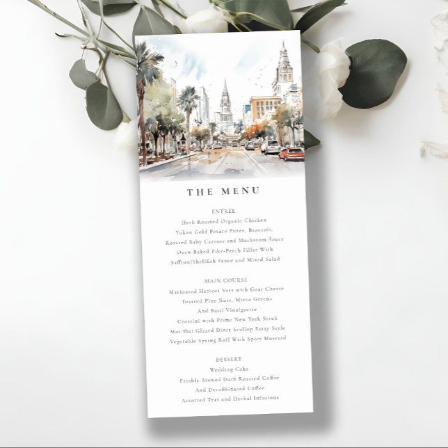 Chic Orlando Florida Skyline Wedding Menu Card Einladung (Von Creator hochgeladen)