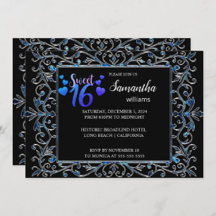 Chic Ornate Silver Sweet 16 Invitation