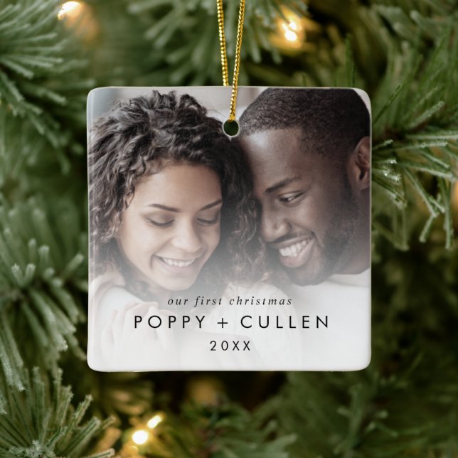 Chic Our First Christmas Couples Keepake Foto Keramikornament (Baum)