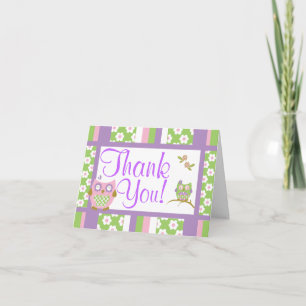 Chic Owls Baby Shower Thank You Note Card Dankeskarte