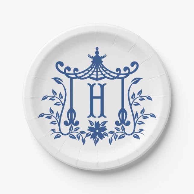 Chic Pagoda Monogram H Paper Plate Pappteller (Vorderseite)