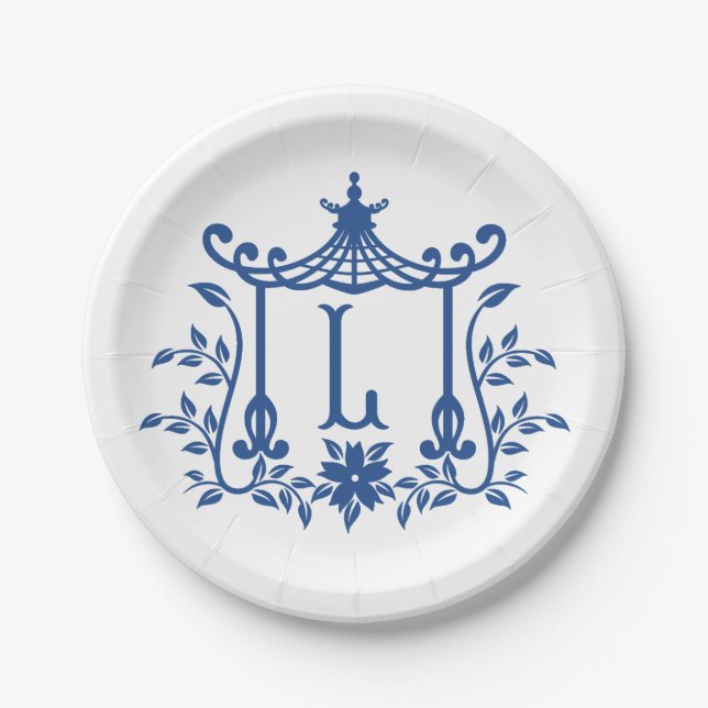 Chic Pagoda Monogram L Paper Plate Pappteller (Vorderseite)