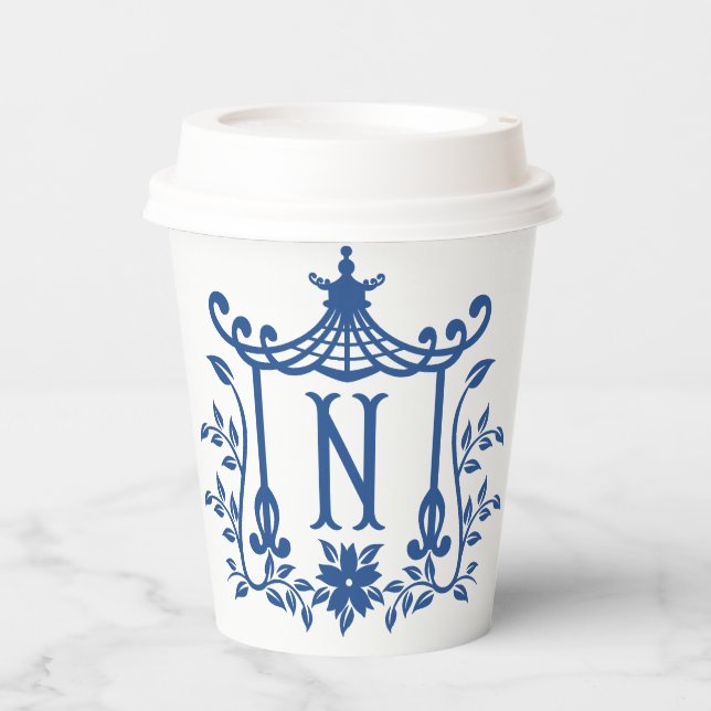 Chic Pagoda Monogram N Paper Cups Pappbecher (Vorderseite)
