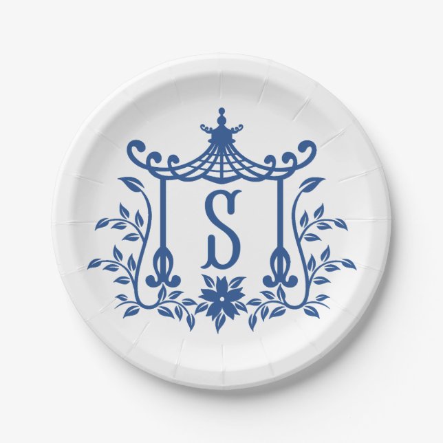Chic Pagoda Monogram S Paper Plate Pappteller (Vorderseite)