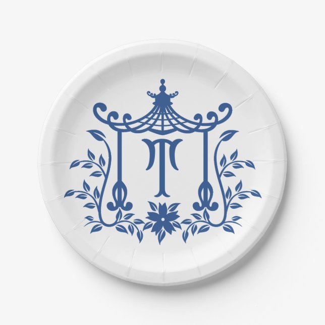 Chic Pagoda Monogram T Paper Plate Pappteller (Vorderseite)