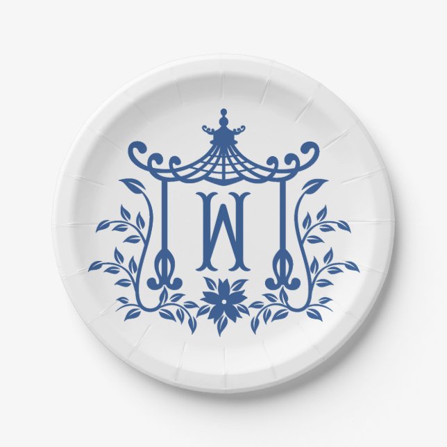 Chic Pagoda Monogram W Paper Plate Pappteller (Vorderseite)