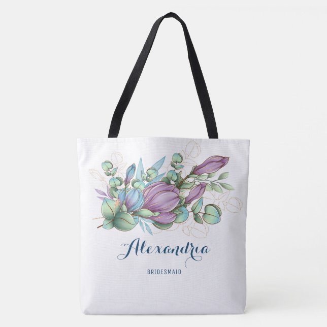 Chic Painted floral Mit Monogramm Tote Bag Tasche (Vorderseite)