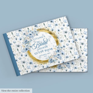 Chic Pale Blue Gold Wild Blume Brautparty Gästebuch