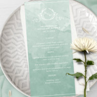 Chic Pale Vert Aquarelle, Monogramme Menu Mariage