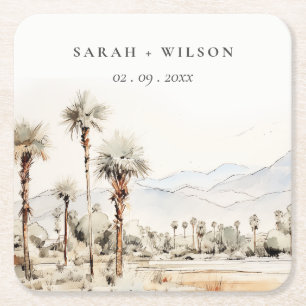 Chic Palm Springs California Landschaft Hochzeit Rechteckiger Pappuntersetzer