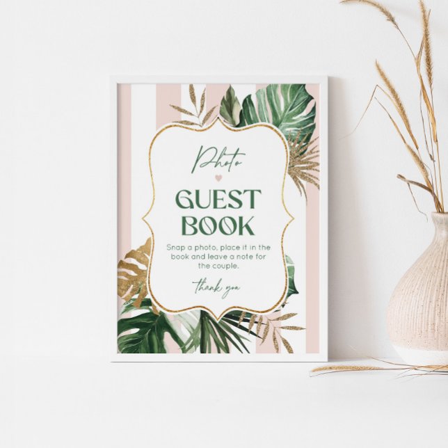 Chic palm strand pink Streifen Foto Gästebuch (Von Creator hochgeladen)