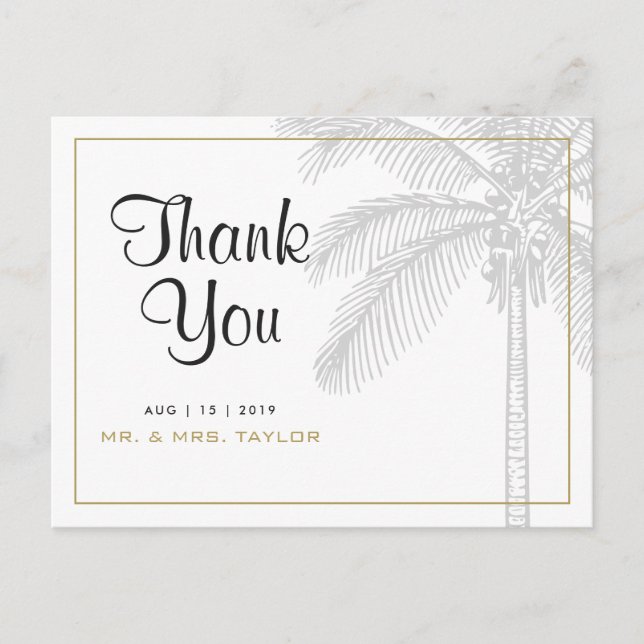 Chic Palm Tree & Gold Wedding Danke Postcard Postkarte (Vorderseite)