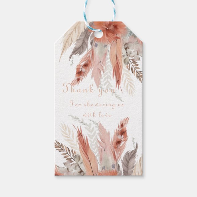 Chic Pampas Grass Baby Dusche Geschenkanhänger (Vorderseite)