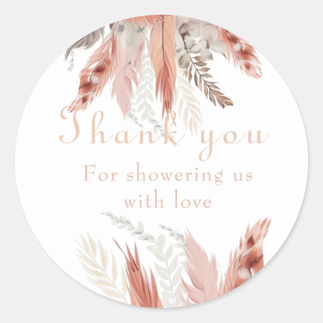 Chic Pampas Grass Baby Dusche Runder Aufkleber (Vorderseite)
