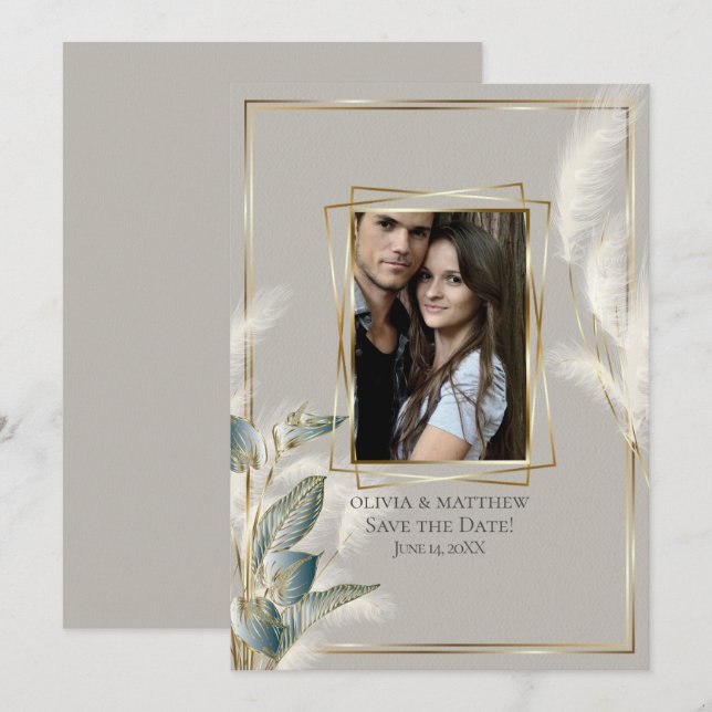 Chic Pampas Grass Foto Save the Date Einladung (Vorne/Hinten)