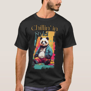 Chic Panda Charm Farbenfrohe Sitzen Panda Art T-Shirt