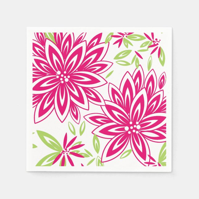 CHIC PAPIER NAPKIN_LOVELY HOT PINK/GREEN FLORAL SERVIETTE (Vorderseite)