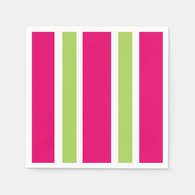 CHIC PAPIER NAPKIN_LOVELY HOT PINK/GRÜNE STREIFEN SERVIETTE (Vorderseite)