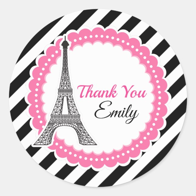 Chic Paris Birthday Baby Dusche Runder Aufkleber (Vorderseite)