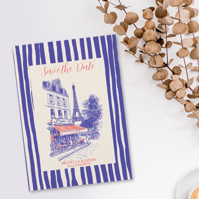 Chic Paris Doodle Whimsical Eiffel Tower Save The Date (CHIC EIFFEL TOWER PARIS WEDDING WHIMSICAL INVITATION)