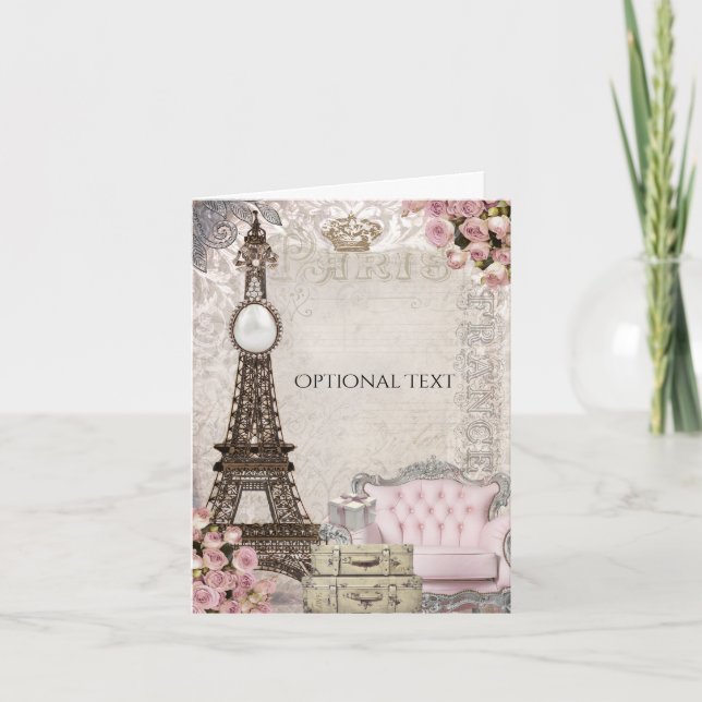 Chic Paris Eiffel Tower & Rose Elegante Vielen Dan Dankeskarte (Vorderseite)