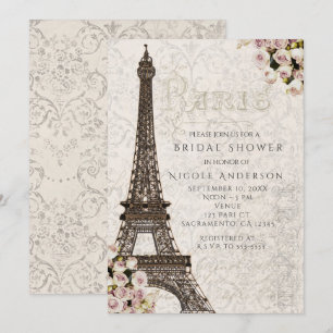 Chic Paris Eiffelturm und Rosen Elegante Einladung