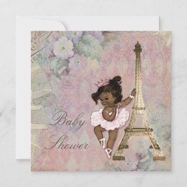 Chic Paris Ethnic Princess Ballerina Baby Dusche Einladung (Vorderseite)