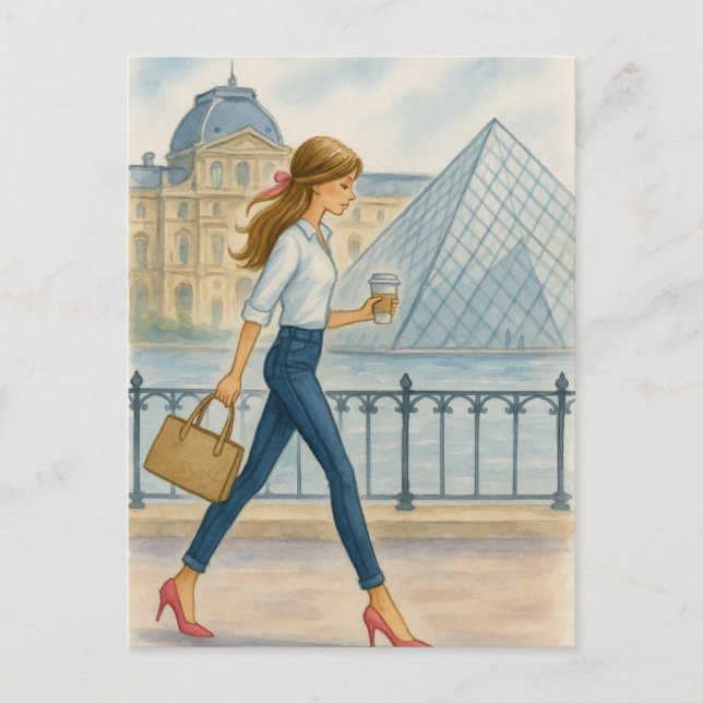 Chic Paris Girl by Louvre Postkarte (Vorderseite)