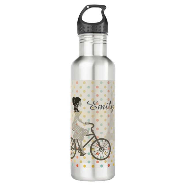 Chic Paris Girl Riding Bike Edelstahlflasche (Vorderseite)
