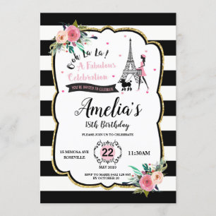 Chic Paris Girl und Poodle Geburtstagsparty Einladung