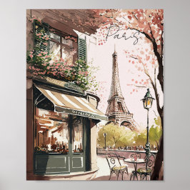 Chic Parisian Café Eiffel Tower Paris France Shop Poster