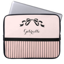 Chic Parisian Pink Pinstripes Black Bow und Name