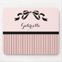Chic Parisian Pink Pinstripes Black Bow und Name