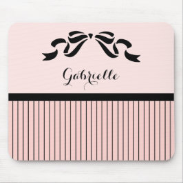 Chic Parisian Pink Pinstripes Black Bow und Name Mousepad