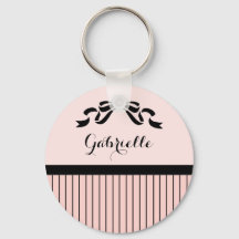 Chic Parisian Pink Pinstripes Black Bow und Name