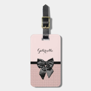 Chic Parisian Pink Polka Dots Black Bow und Name Gepäckanhänger