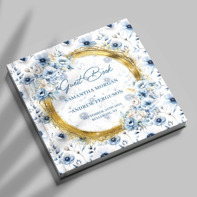 Chic Pastel Blue Gold Glitzer Wedding Guest Book Gästebuch (Chic Pastel Blue Gold Glitter Wedding Guest Book)