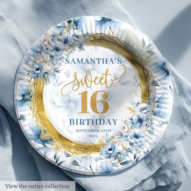 Chic Pastel Blue Sweet 16 Gold Sparkle Party Plate Pappteller (Chic Pastel Blue Sweet 16 Gold Sparkle Party Plates

)