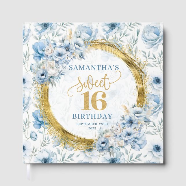 Chic Pastel Blue Sweet 16 livre d'hôtes avec étinc (Recto)