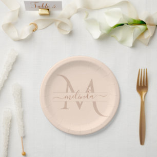 Chic Pastel Blush Pink Monogram Individuelle Name Pappteller